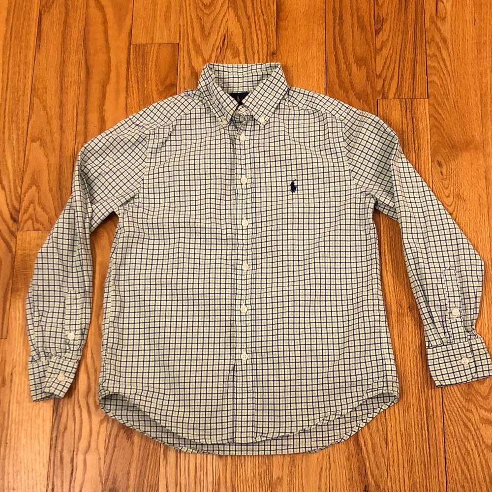 Ralph Lauren Boys Purple and Green Button Down Shirt Size Medium (10-12) EUC